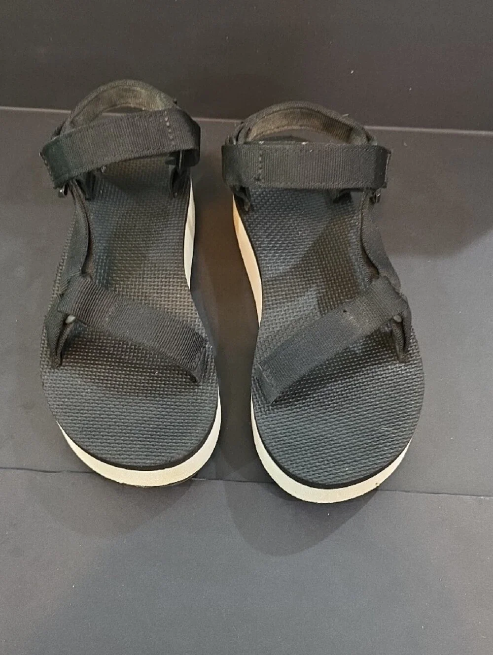 Teva Women's Black Platform Sandals with Cream Midsole Size 8
